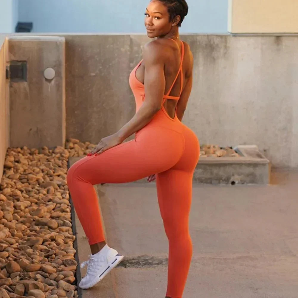 Yoga Jumpsuits Sports Fitness Backless Hip-lifting Running Workout Clothes for Women