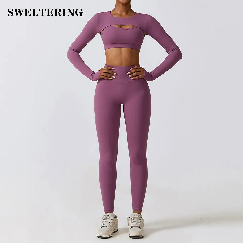 Women 2/3pcs Workout Outfits Yoga Sets High Waist Leggings and Stretch Sports Bra
