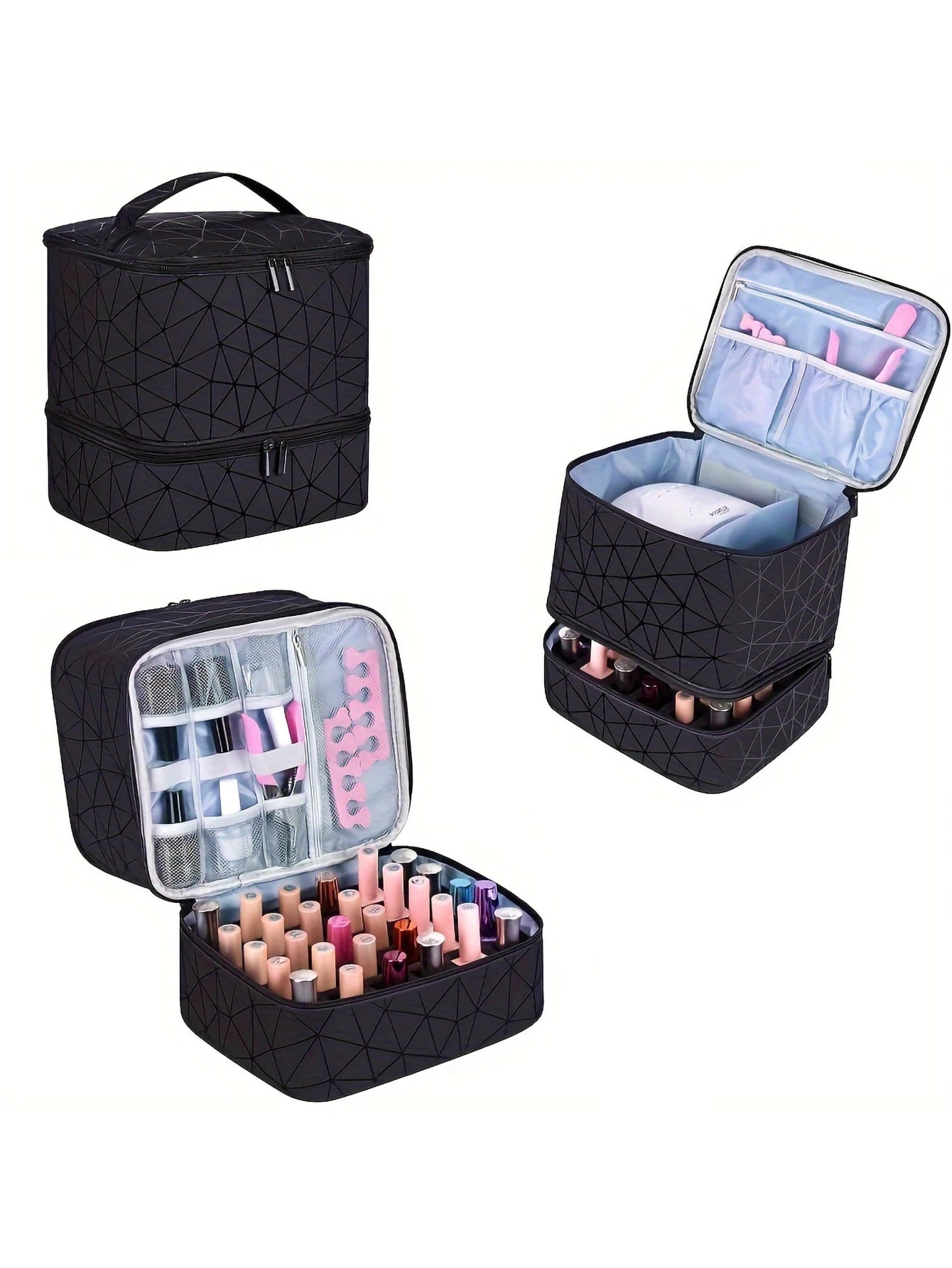 Women's Double-Layer Nail Polish Storage Bag - Portable Travel Organizer & Multi-Function Nail Salon Case for Polish, Tools & Accessories