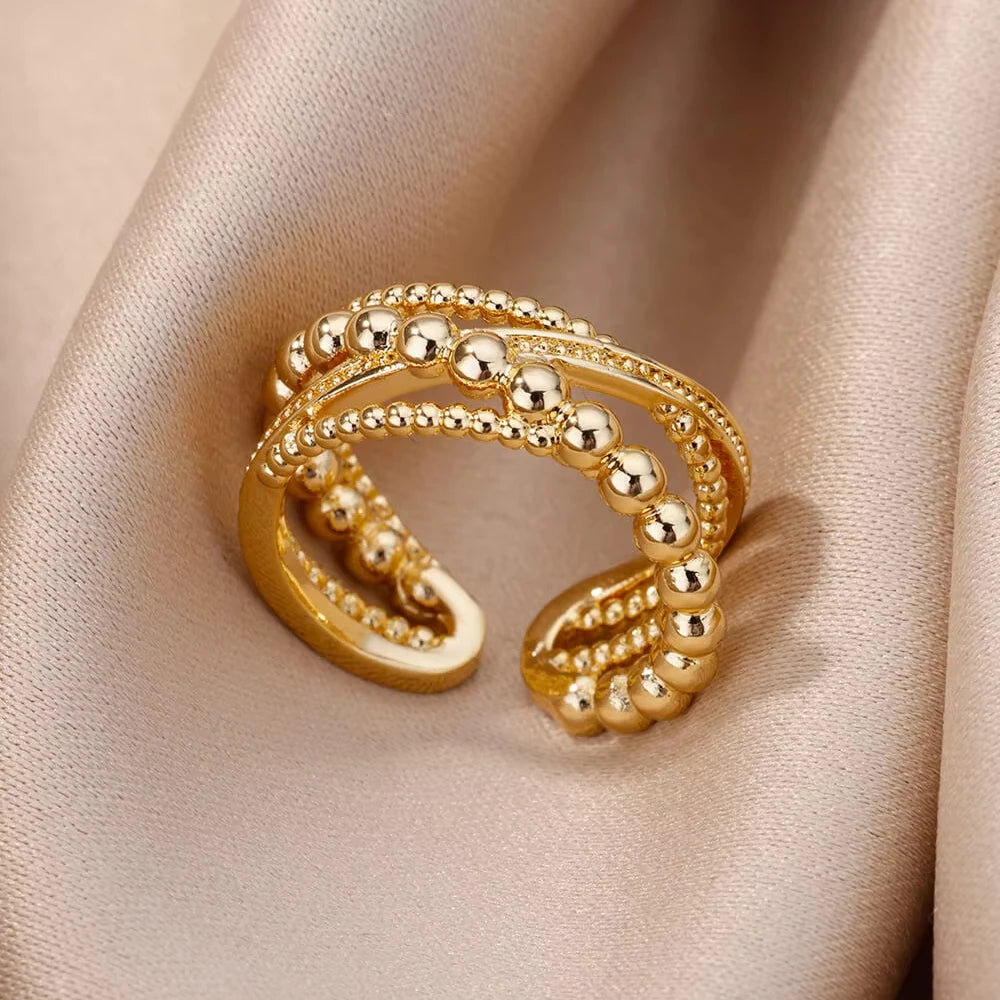 316L Stainless Steel Geometric Open Ring for Women - Gold Color, Waterproof & Tarnish-Resistant Vintage Aesthetic Jewelry