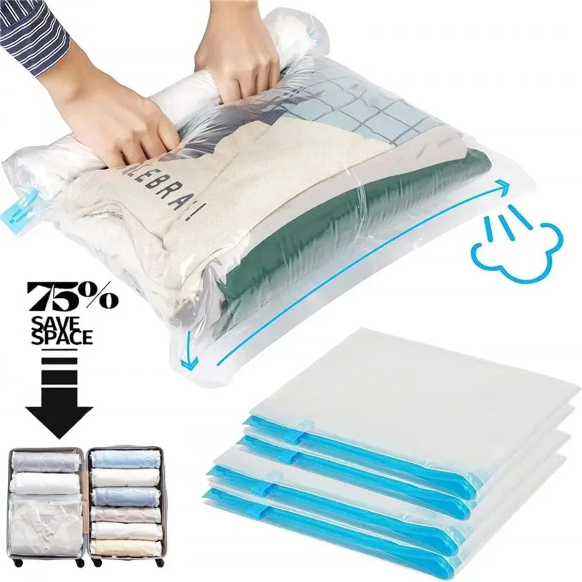 1/3/5pcs Travel Vacuum Storage Bags - Compression Organizer for Clothes, Space - Saving Luggage Packing Essential