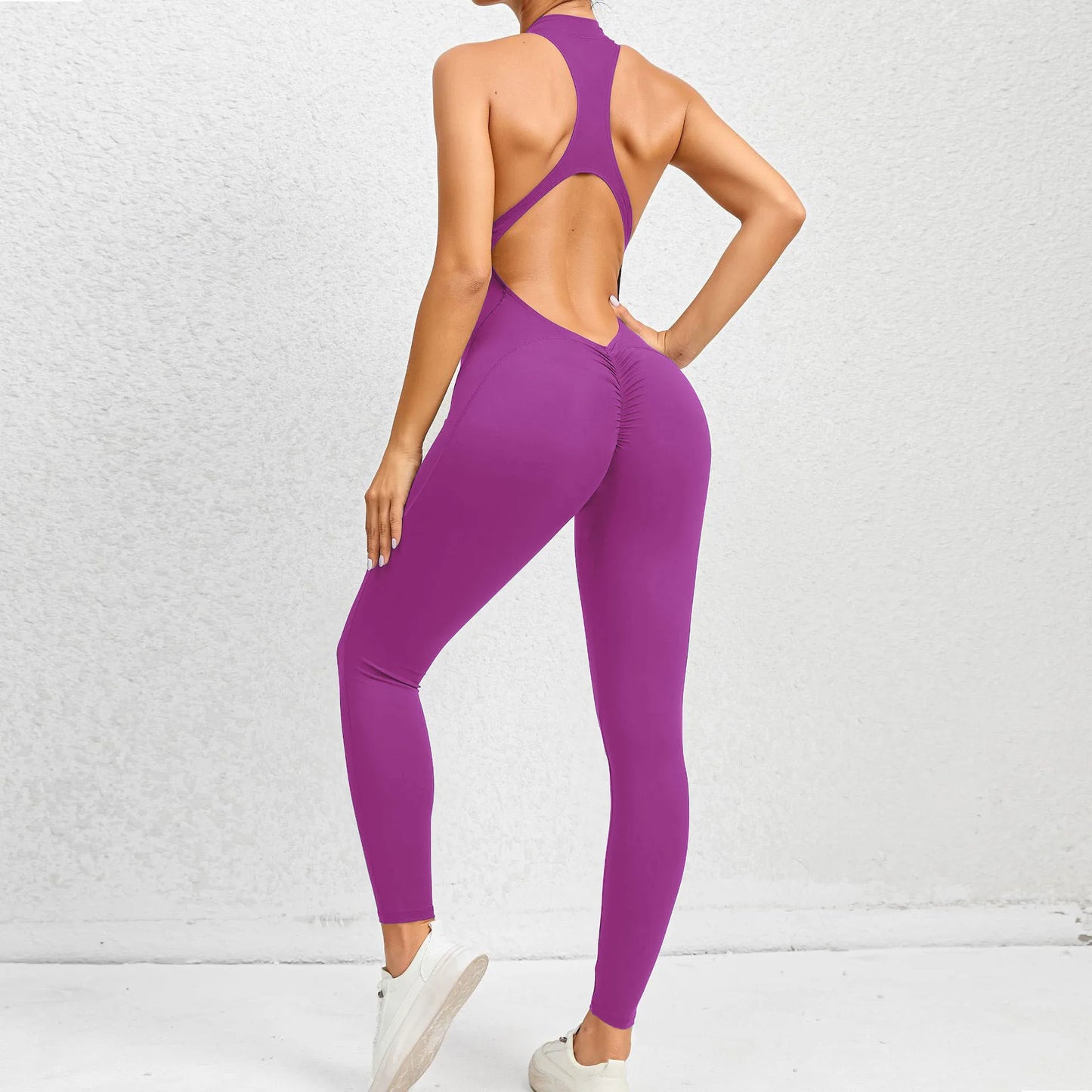 New Zip Up Rompers Scrunch Butt Yoga Sets Sleeveless pants Jumpsuit for Women Fitness Gym Clothing Workout Open Back Sports Suit