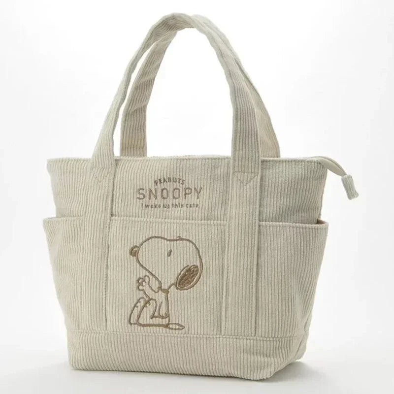 Snoopy Corduroy Tote Bag Large Capacity Zipper Shoulder