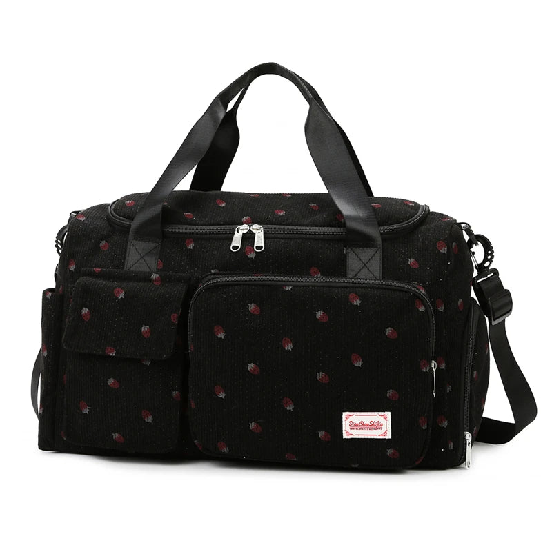 Corduroy Travel Tote Bag - Large Capacity Carry-On Duffle with Shoe Compartment, Sports & Fitness Weekender Bag for Women