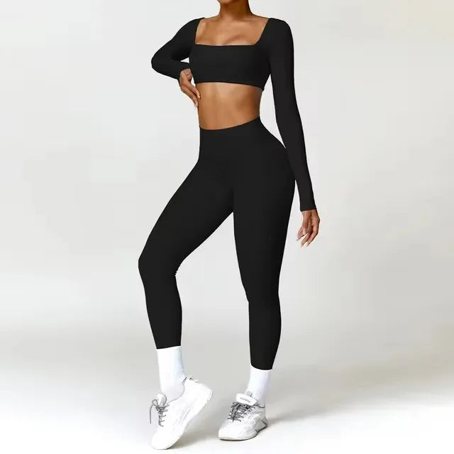 Yoga Set 2PCS Sportswear Legging & Fitness Bra Crop Top Long Sleeve Tracksuit