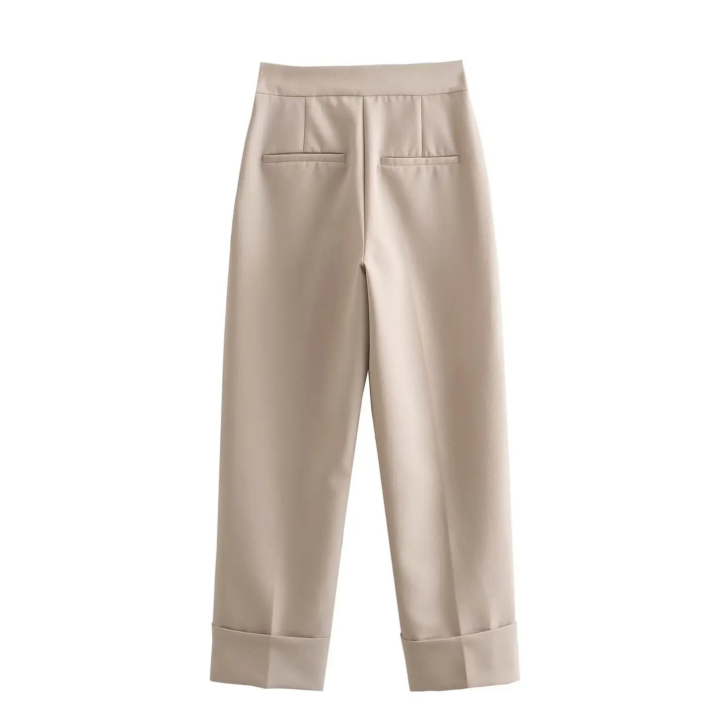 Women's Suit Set - Khaki Vest & High Waisted Straight Leg Pants, Chic Two Piece Outfit for Autumn Fashion