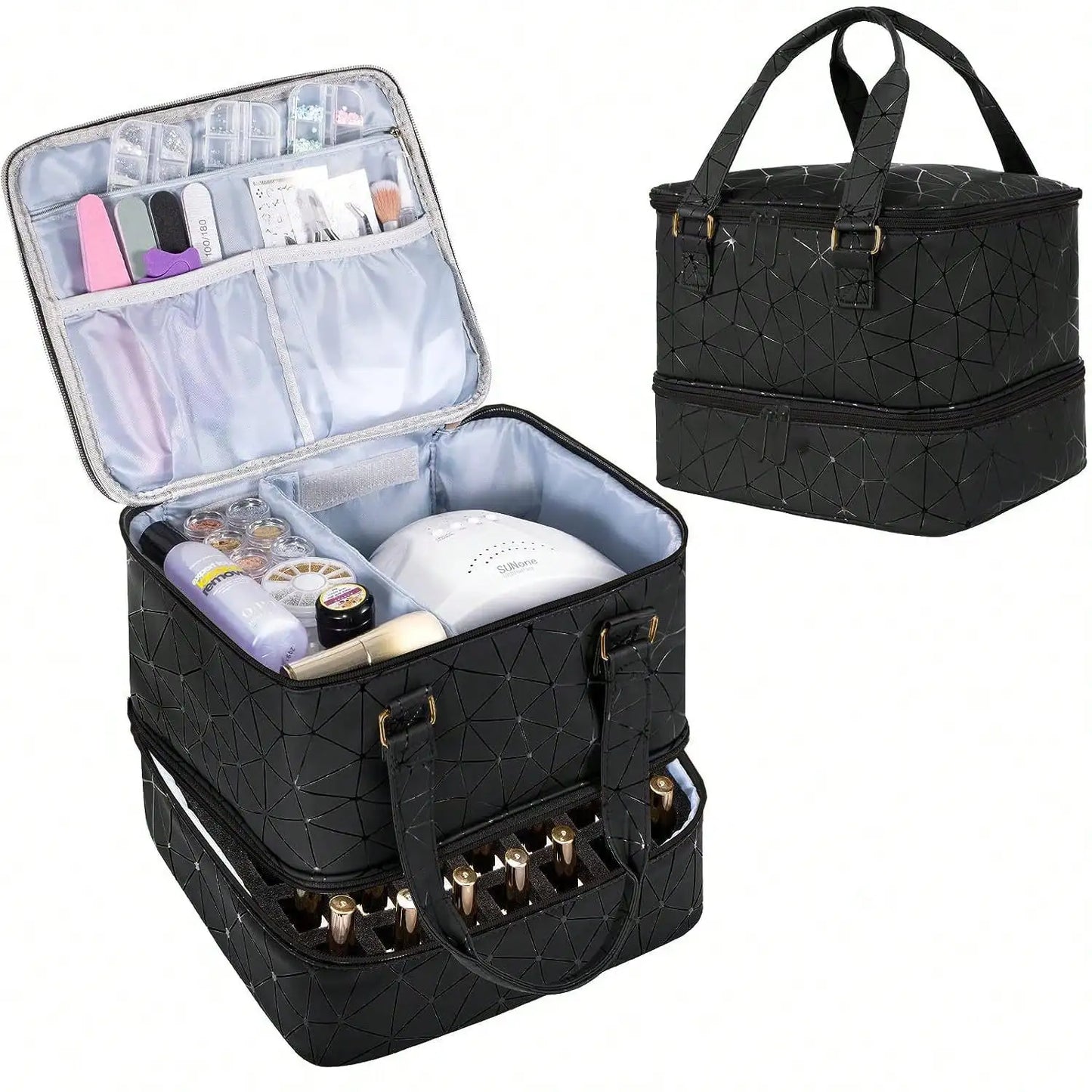 Women's Double-Layer Nail Polish Storage Bag - Portable Travel Organizer & Multi-Function Nail Salon Case for Polish, Tools & Accessories