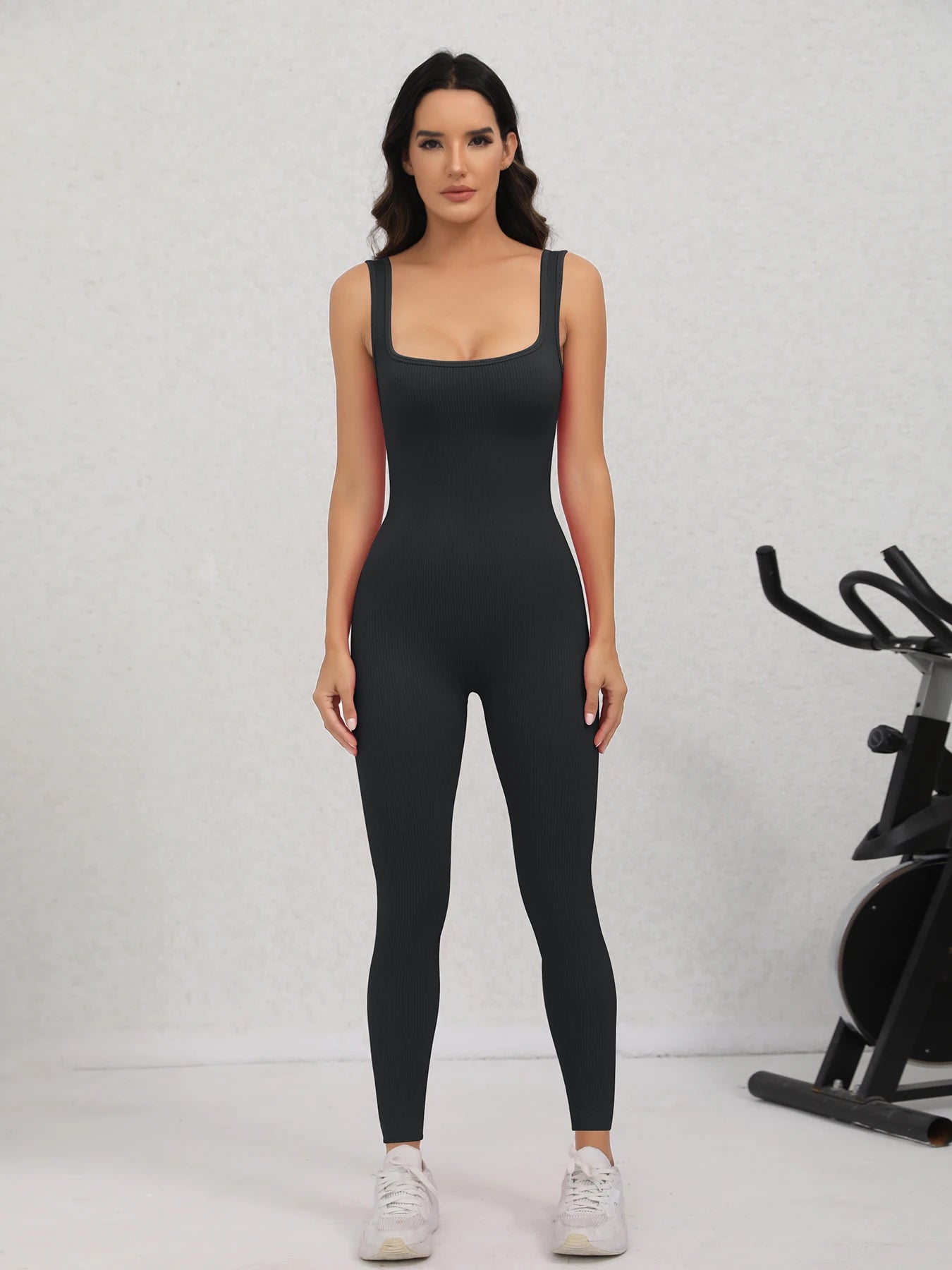 Women's Ribbed One-Piece Yoga Jumpsuit - Sleeveless Tank Romper for Exercise & Lounge