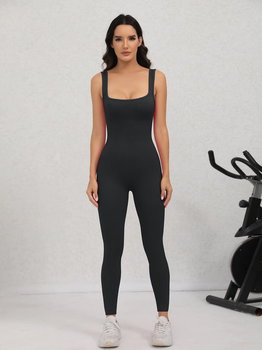 Women's Ribbed One-Piece Yoga Jumpsuit - Sleeveless Tank Romper for Exercise & Lounge