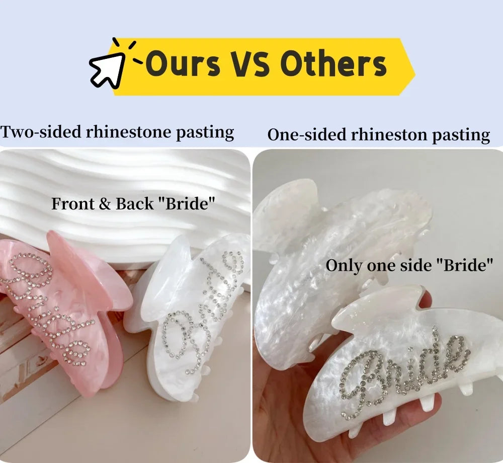 Bride Hair Claw Clip – White Ponytail Holder with Rhinestone Bride Letter Design for Weddings & Bridal Parties