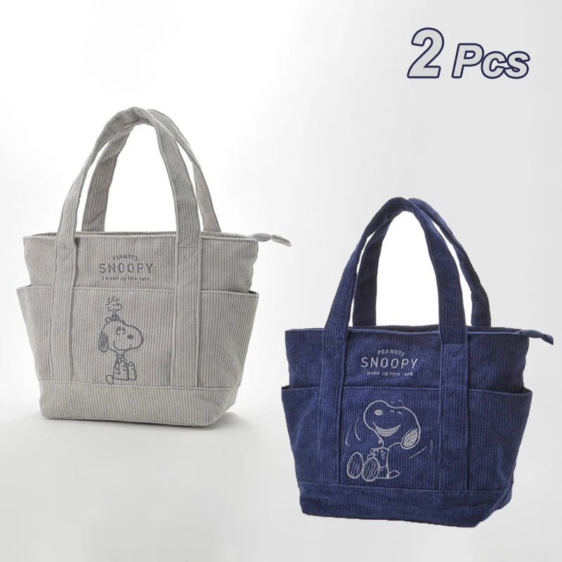 Snoopy Corduroy Tote Bag Large Capacity Zipper Shoulder