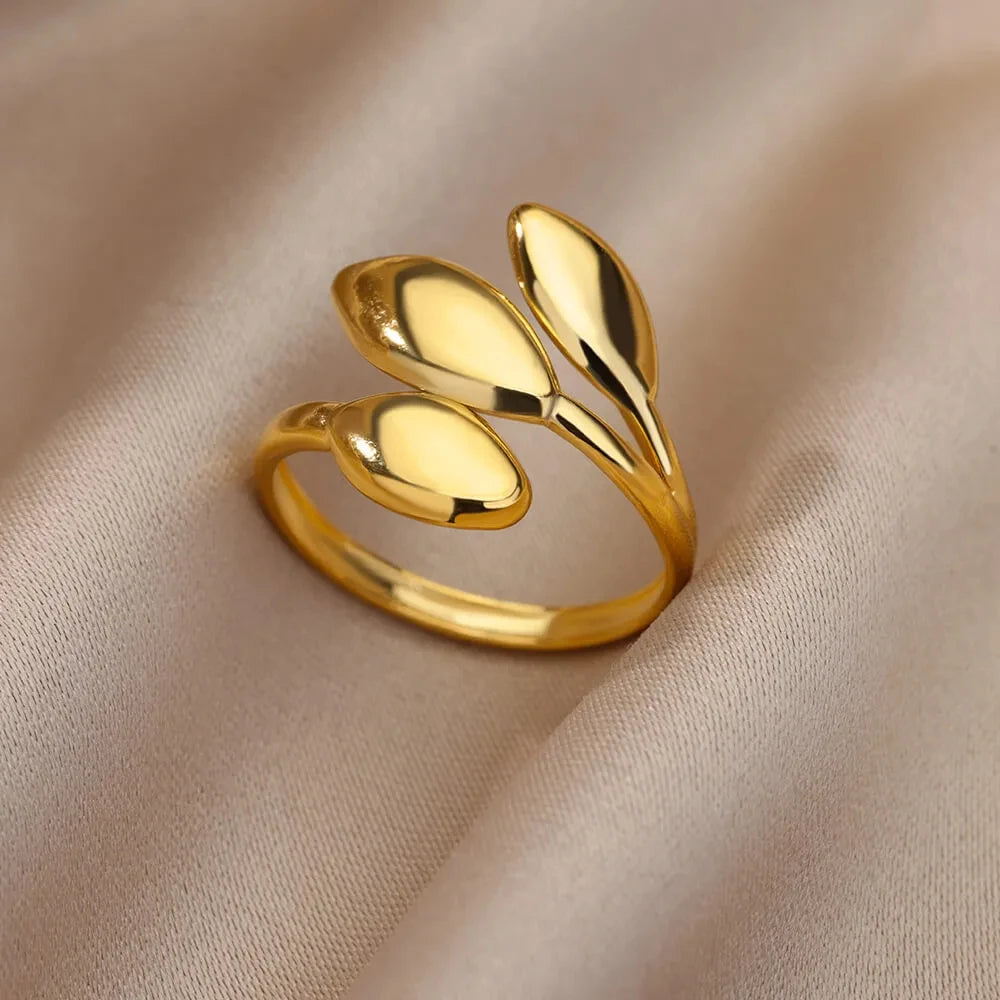 316L Stainless Steel Geometric Open Ring for Women - Gold Color, Waterproof & Tarnish-Resistant Vintage Aesthetic Jewelry