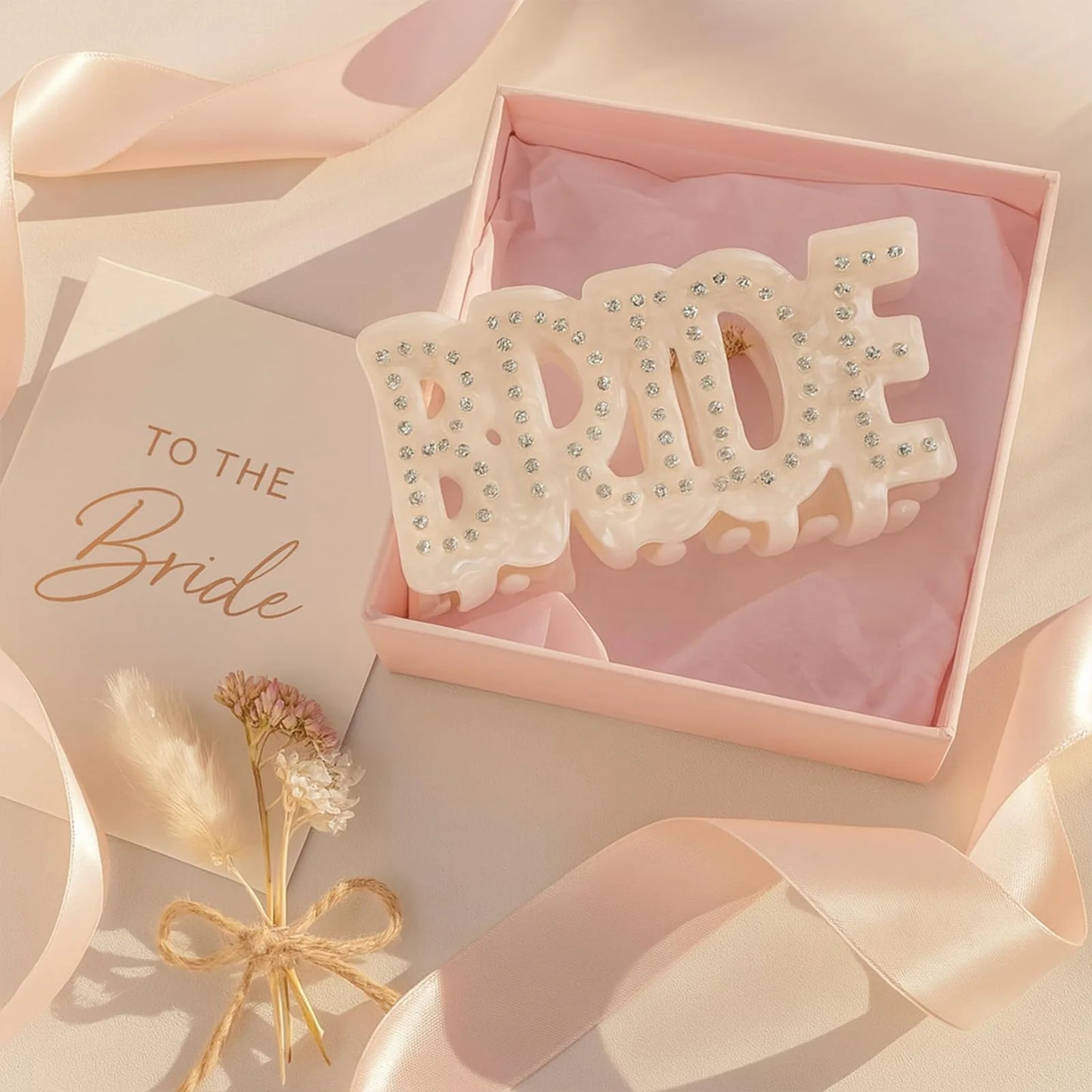 Bride Hair Claw Clip – White Ponytail Holder with Rhinestone Bride Letter Design for Weddings & Bridal Parties