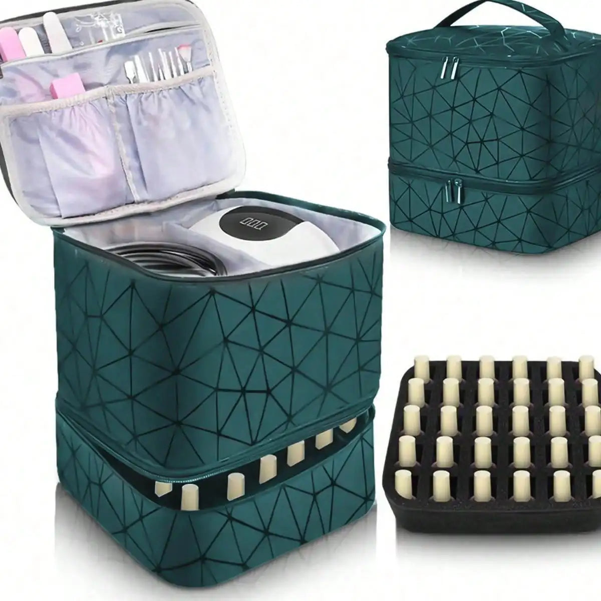 Women's Double-Layer Nail Polish Storage Bag - Portable Travel Organizer & Multi-Function Nail Salon Case for Polish, Tools & Accessories