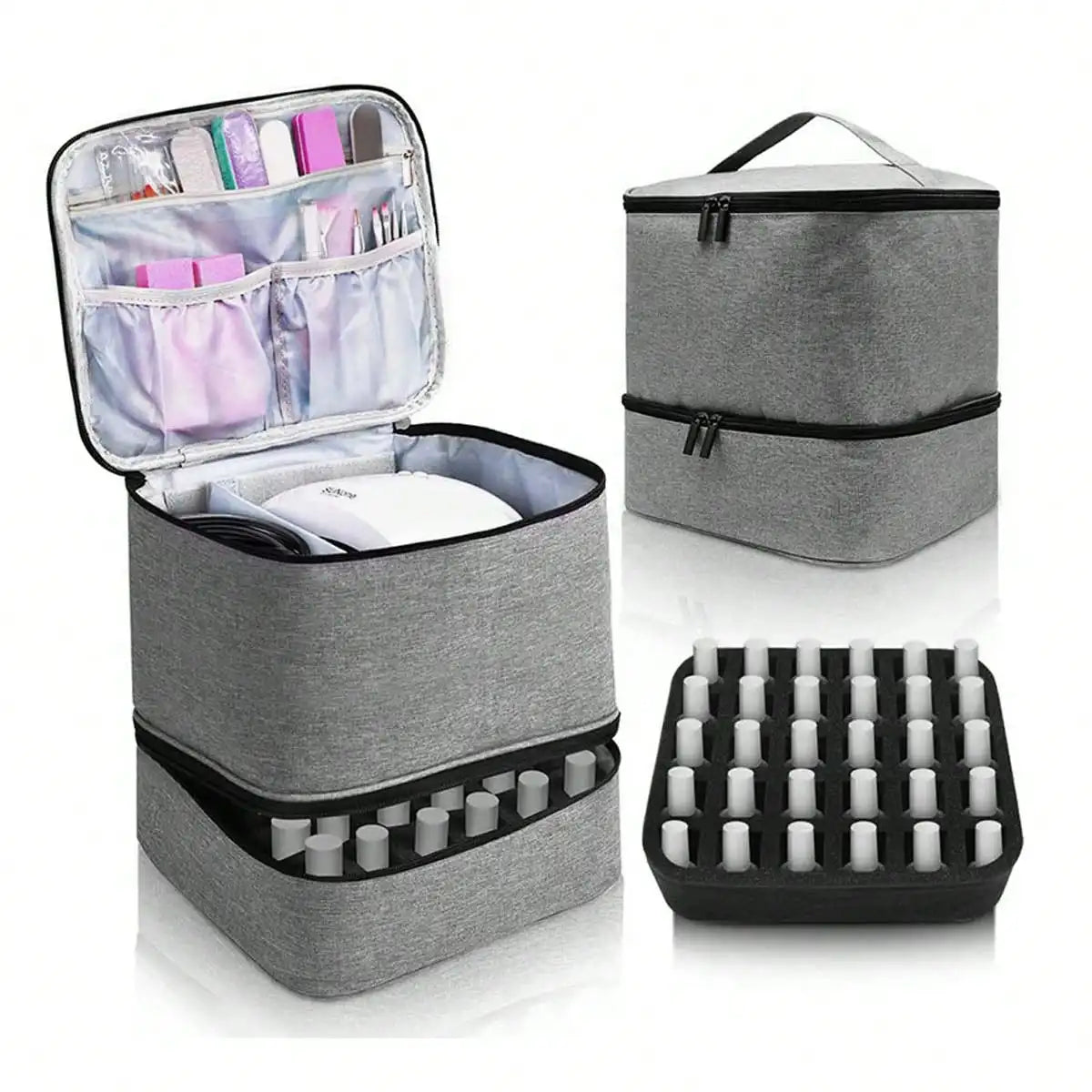 Women's Double-Layer Nail Polish Storage Bag - Portable Travel Organizer & Multi-Function Nail Salon Case for Polish, Tools & Accessories