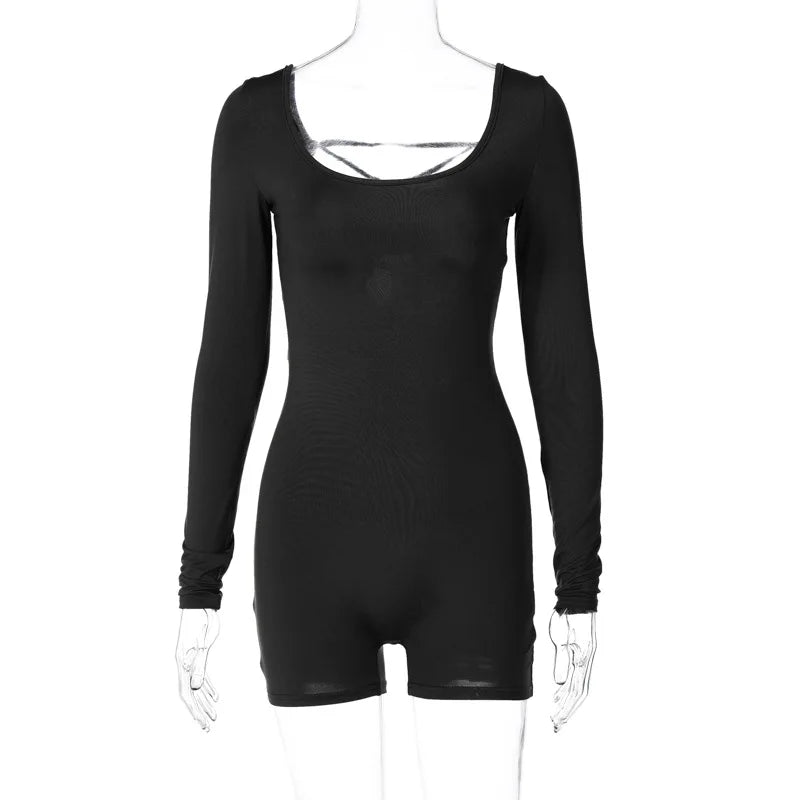 Women's Long Sleeve U-Neck Bodysuit with Open Back and High Waist for Yoga and Exercise