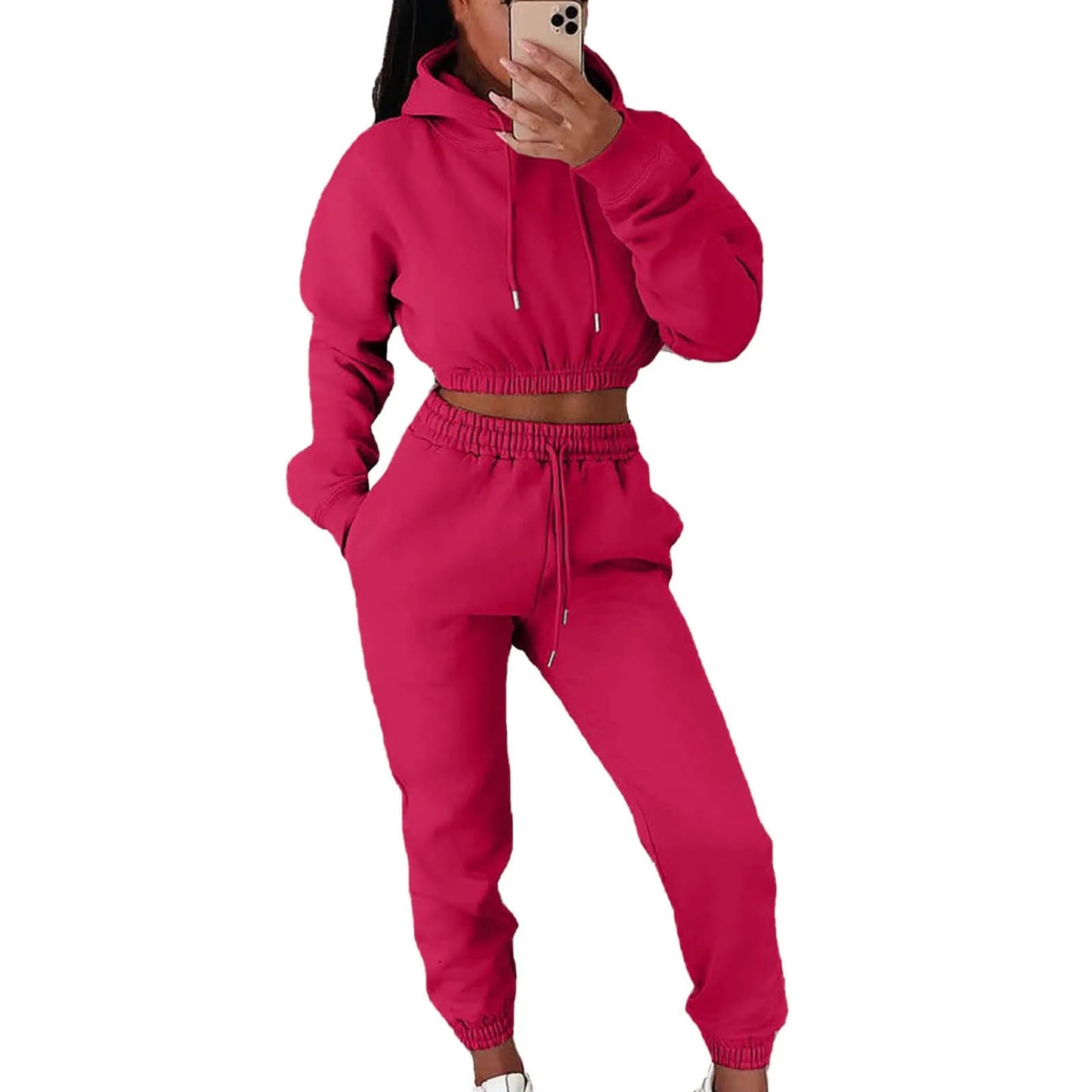 Chic Women's 2-Piece Long Sleeve Crop Top Hoodie & Sweat Pants Set