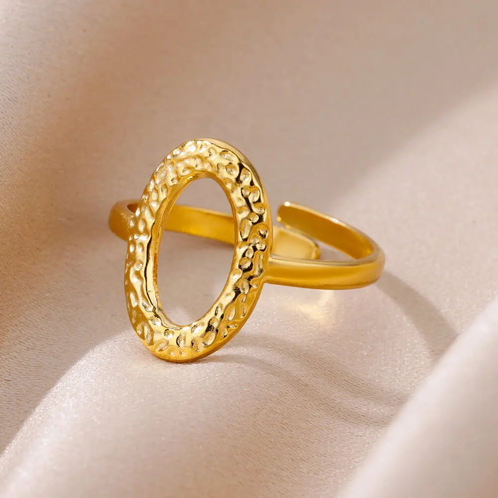 316L Stainless Steel Geometric Open Ring for Women - Gold Color, Waterproof & Tarnish-Resistant Vintage Aesthetic Jewelry