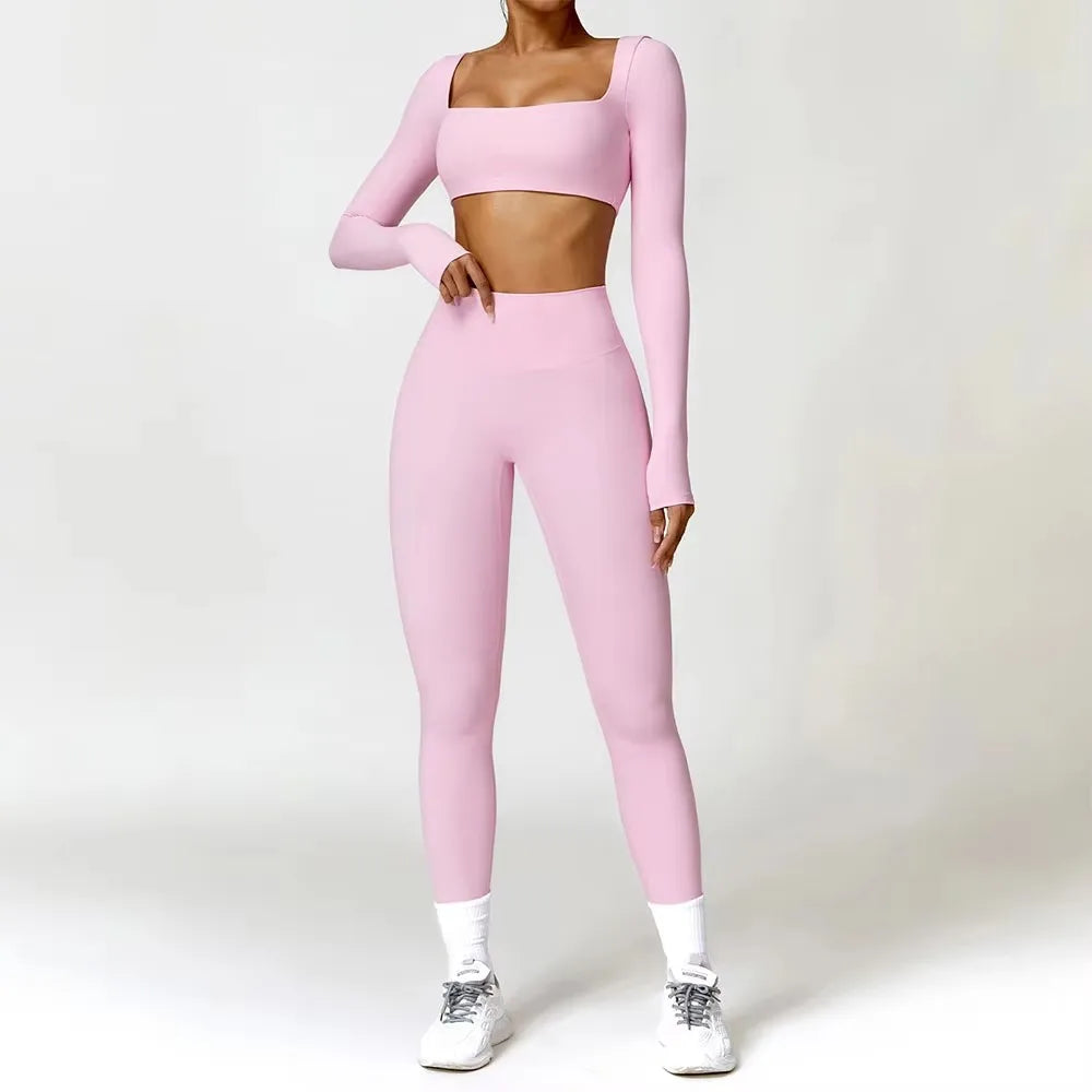 Yoga Set 2PCS Sportswear Legging & Fitness Bra Crop Top Long Sleeve Tracksuit