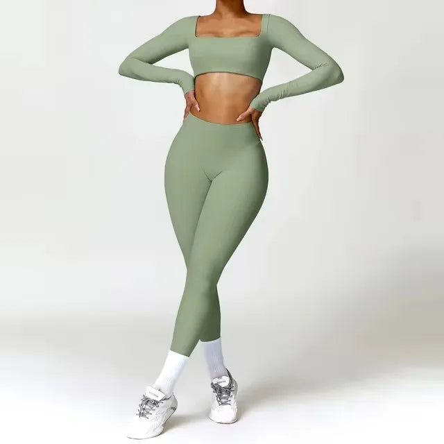 Yoga Set 2PCS Sportswear Legging & Fitness Bra Crop Top Long Sleeve Tracksuit