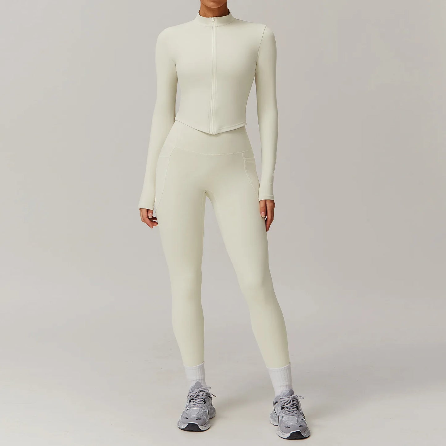 2 Pieces Yoga Set Fitness Jacket Long Sleeve High Waist Leggings Sports Suit