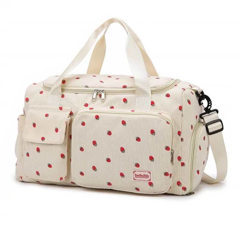Corduroy Travel Tote Bag - Large Capacity Carry-On Duffle with Shoe Compartment, Sports & Fitness Weekender Bag for Women