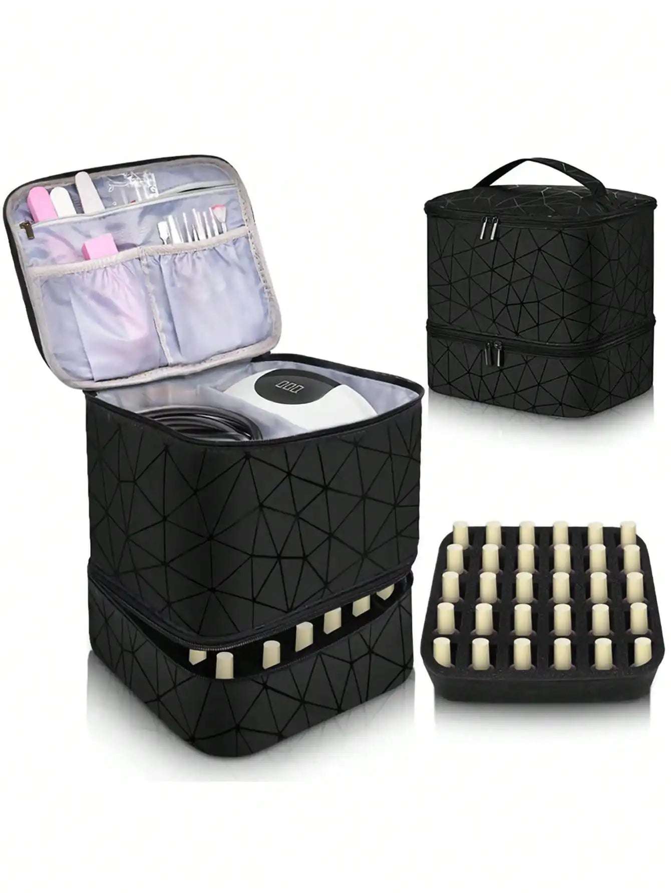 Women's Double-Layer Nail Polish Storage Bag - Portable Travel Organizer & Multi-Function Nail Salon Case for Polish, Tools & Accessories