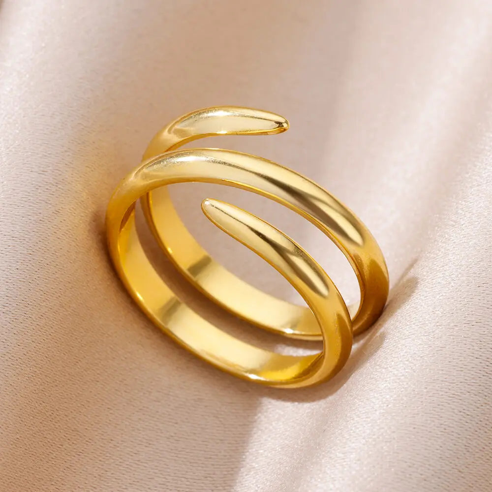 316L Stainless Steel Geometric Open Ring for Women - Gold Color, Waterproof & Tarnish-Resistant Vintage Aesthetic Jewelry
