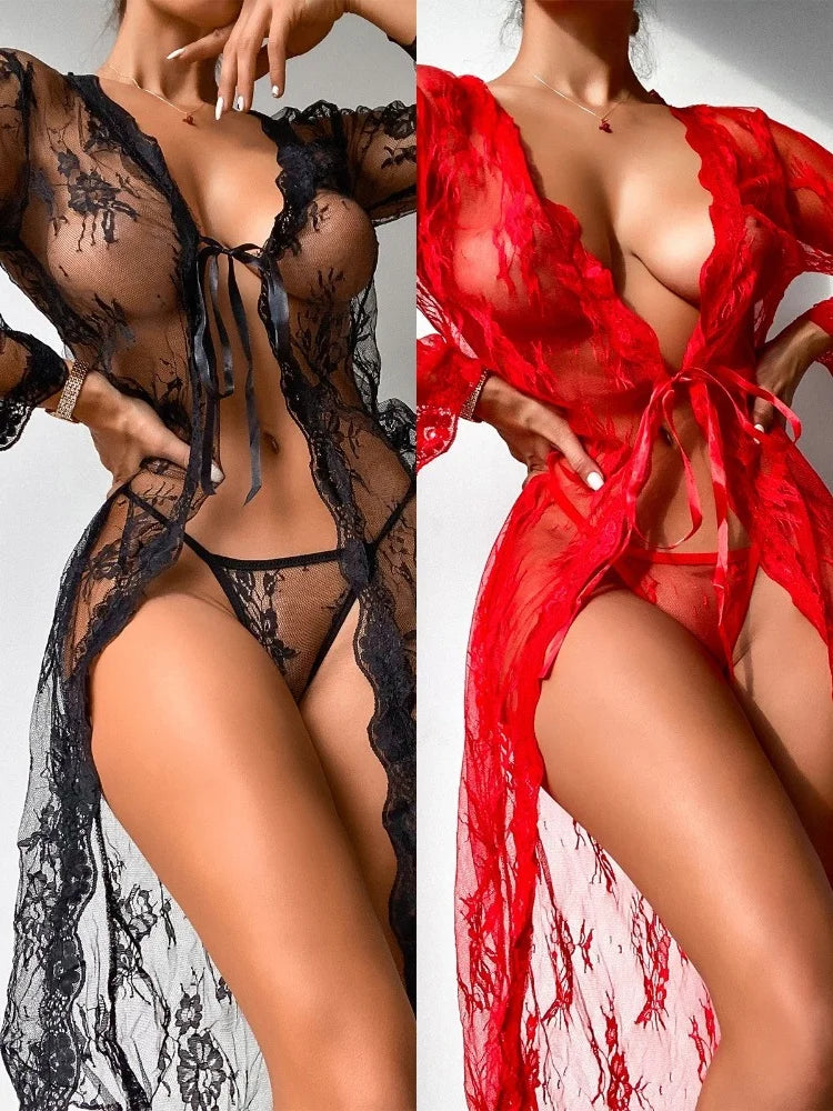 Women's Long Lace Nightgown - Elegant Ball Gown Style Sleepwear