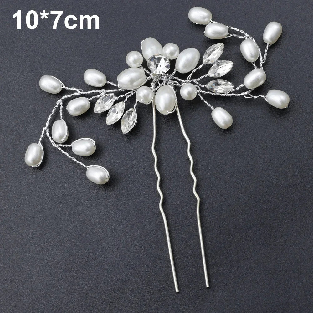 20 pcs Elegant Pearl & Crystal Bridal Hairpins – U-Shaped Metal Hair Forks & Hair Combs for Wedding Hairstyles & Accessories
