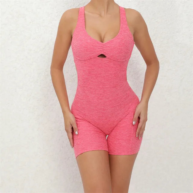 Nylon Yoga Romper Jumpsuit - Women's One-Piece Activewear Sports Bra Set