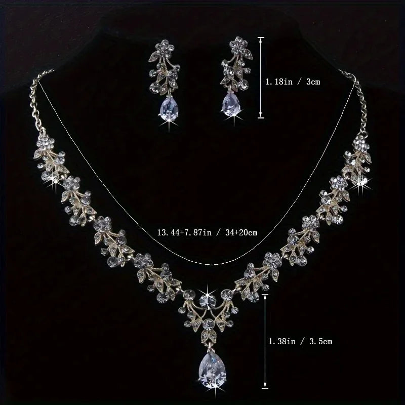 Bridal Jewelry Zircon Rhinestone Set Luxury Women's Necklace Earring