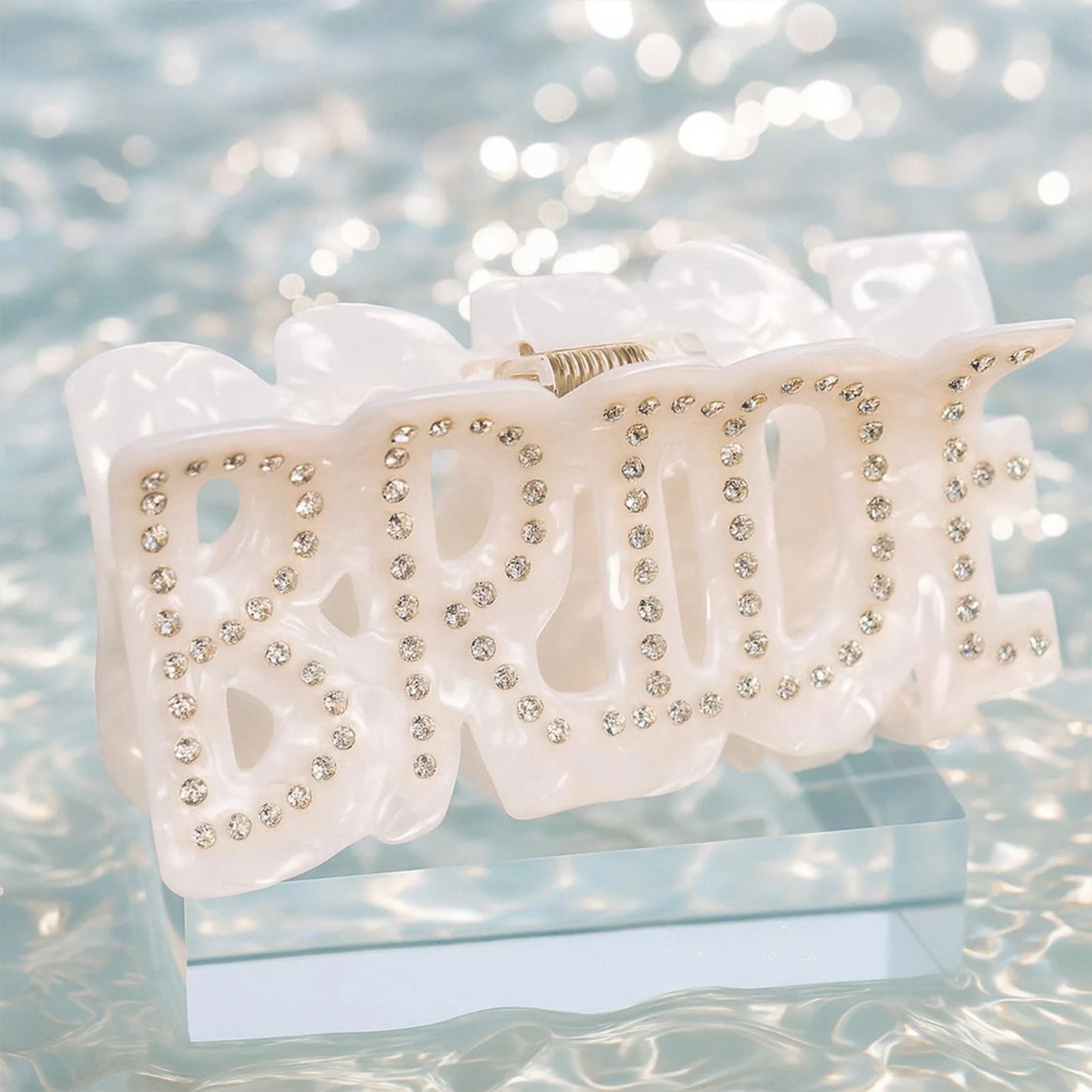 Bride Hair Claw Clip – White Ponytail Holder with Rhinestone Bride Letter Design for Weddings & Bridal Parties