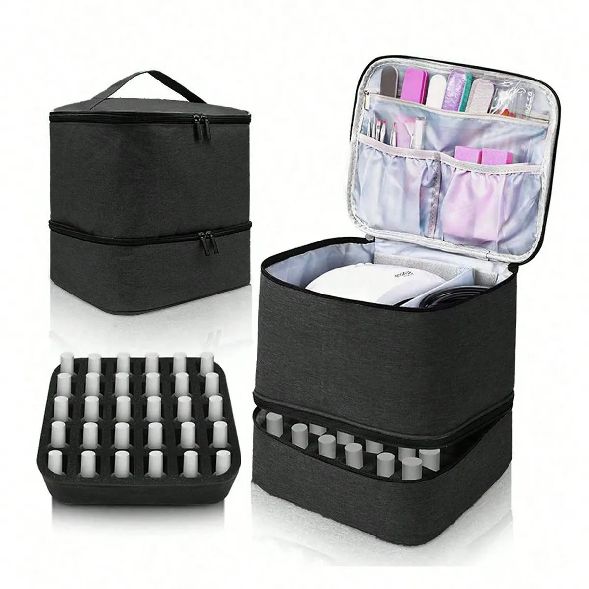Women's Double-Layer Nail Polish Storage Bag - Portable Travel Organizer & Multi-Function Nail Salon Case for Polish, Tools & Accessories