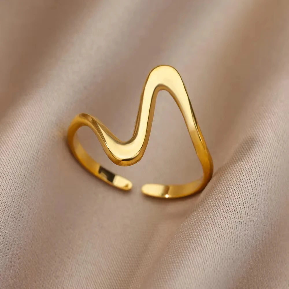 316L Stainless Steel Geometric Open Ring for Women - Gold Color, Waterproof & Tarnish-Resistant Vintage Aesthetic Jewelry