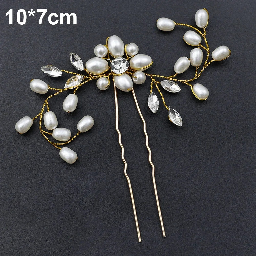 20 pcs Elegant Pearl & Crystal Bridal Hairpins – U-Shaped Metal Hair Forks & Hair Combs for Wedding Hairstyles & Accessories