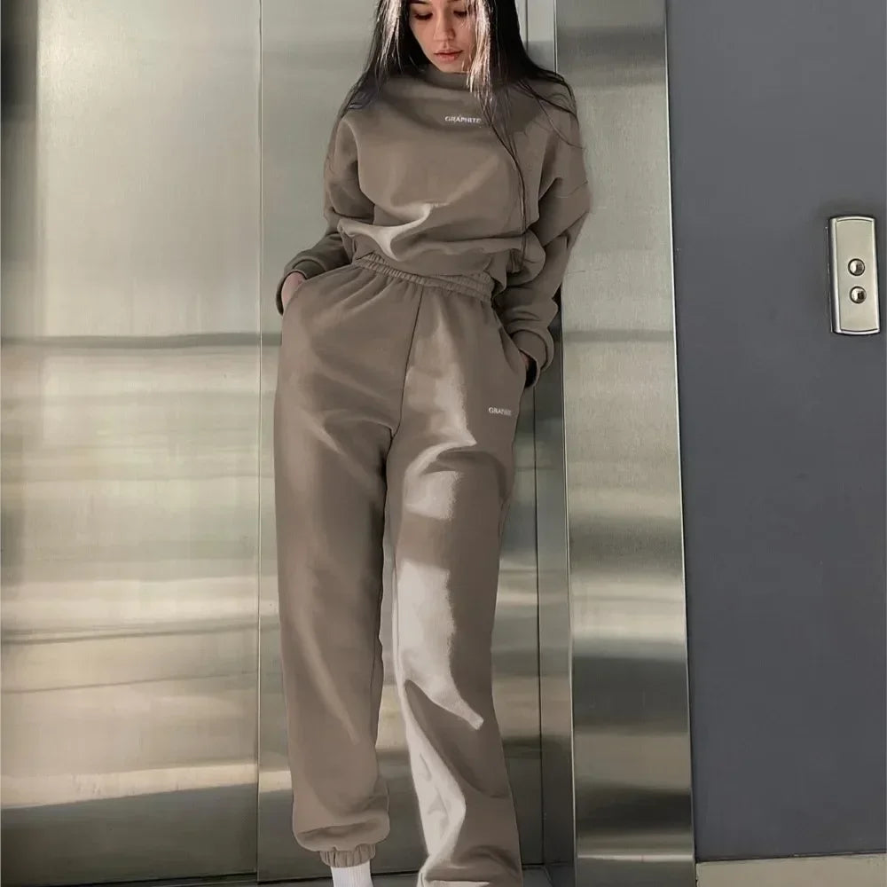 Women's Casual Sports Suit 2 Piece Set - Solid Color Warm Hoddie + Pants / Fashion Jogger Outfit Tracksuit