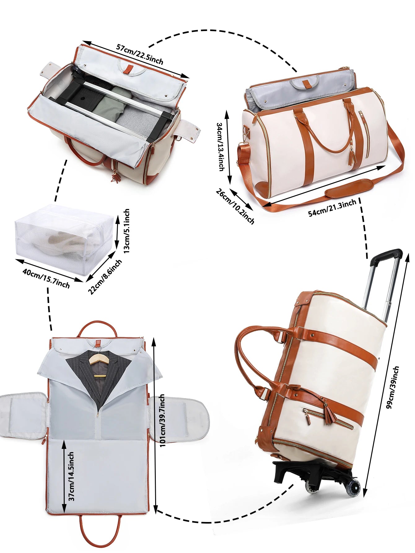 55L Travel Garment Bag-Weekender Carry On Luggage with Shoe Bag & Trolley Strap, Portable Suitcase for Business & Overnight Trips
