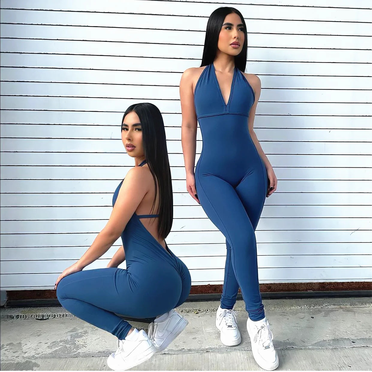 Nylon V Back One Piece Jumpsuit Scrunch Pant Breathable Women's Exercise Clothes