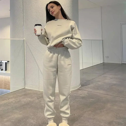 Women's Casual Sports Suit 2 Piece Set - Solid Color Warm Hoddie + Pants / Fashion Jogger Outfit Tracksuit