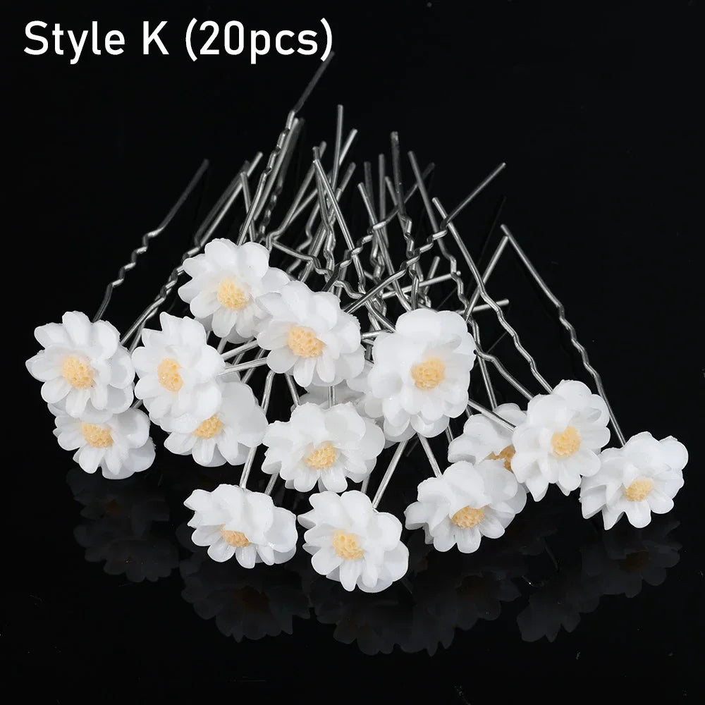 20 pcs Elegant Pearl & Crystal Bridal Hairpins – U-Shaped Metal Hair Forks & Hair Combs for Wedding Hairstyles & Accessories