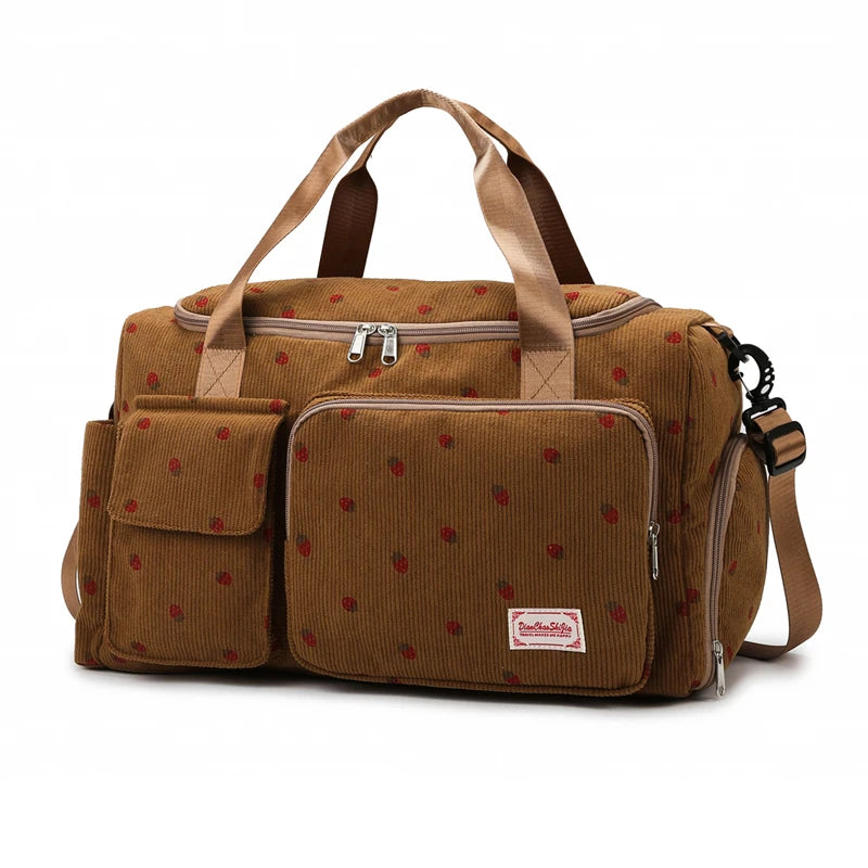Corduroy Travel Tote Bag - Large Capacity Carry-On Duffle with Shoe Compartment, Sports & Fitness Weekender Bag for Women