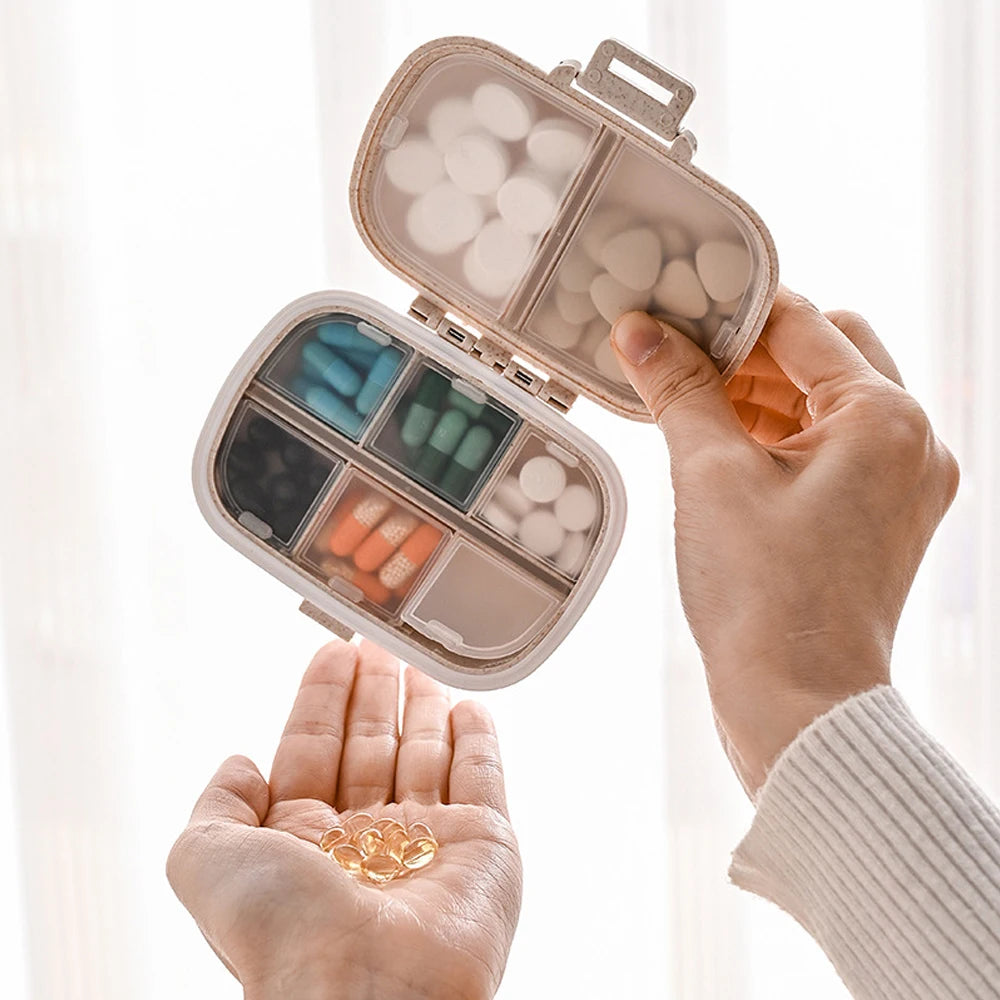 8-Compartment Travel Pill Organizer - Moisture-Proof Daily Pill Case for Purse, Vitamins, Medicine & Supplements