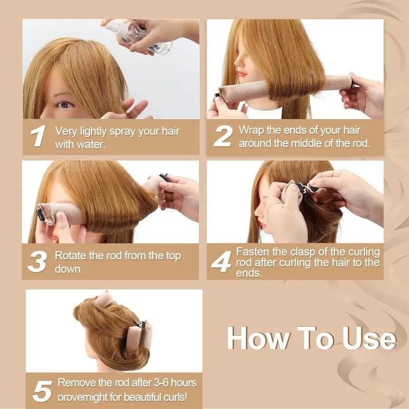 3 PCS Heatless Curling Rod Set - No Heat Blowout Rollers for Overnight Curls & Lazy Hair Styling