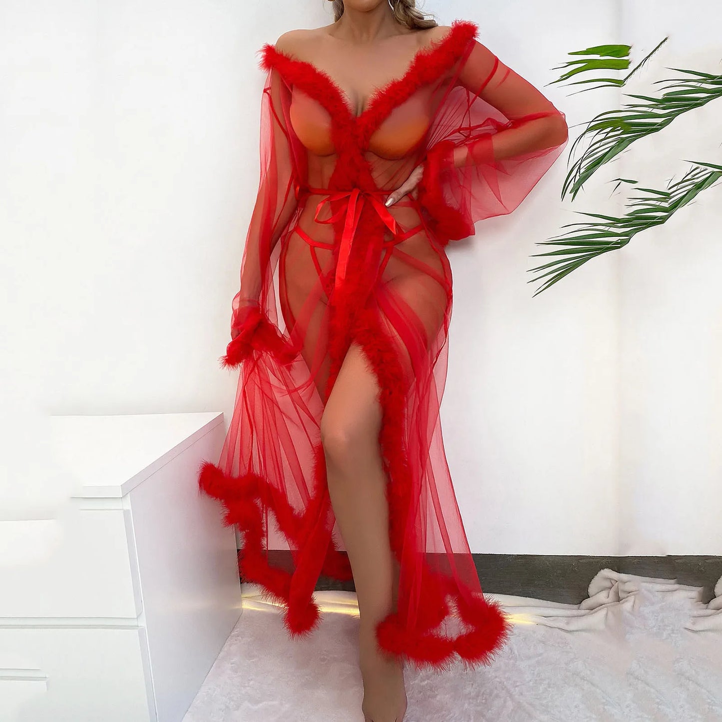 Women Fashion Sexy Tulle Robe Long Plus-size