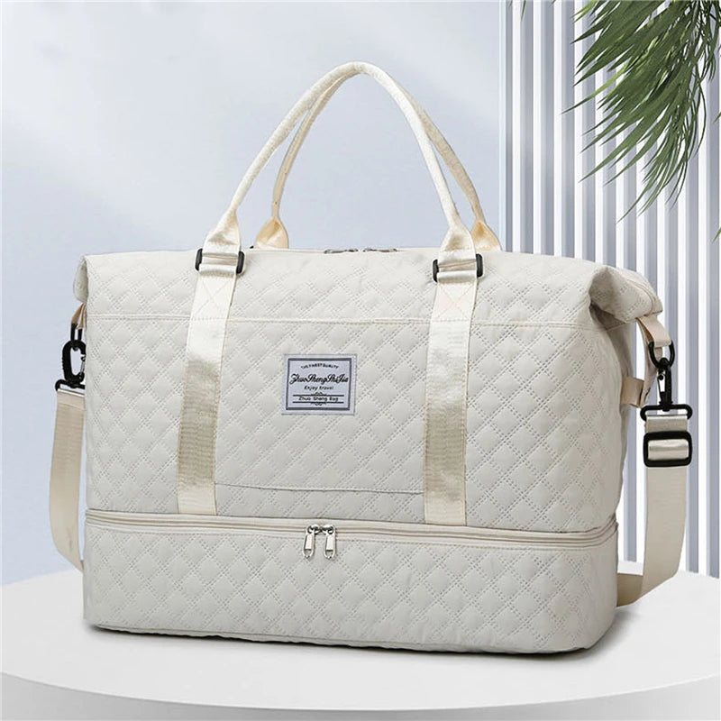 Carry-On Travel Duffle Bag for Women - Large Capacity Weekender Overnight Bag with Shoe Compartment, Sports & Fitness Tote Handbag