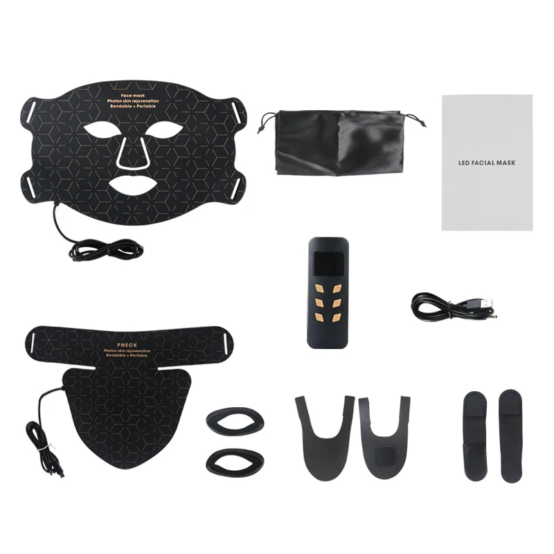 Flexible Silicone LED Face & Neck Mask - Red Light Photon Therapy for Wrinkle Repair & Skin Brightening