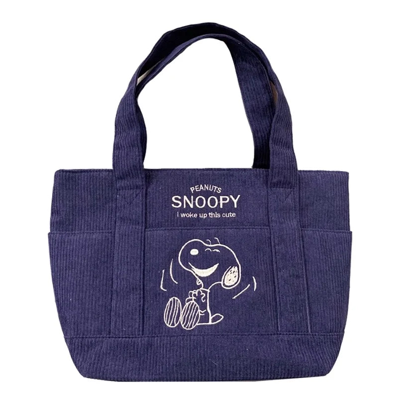 Snoopy Corduroy Tote Bag Large Capacity Zipper Shoulder