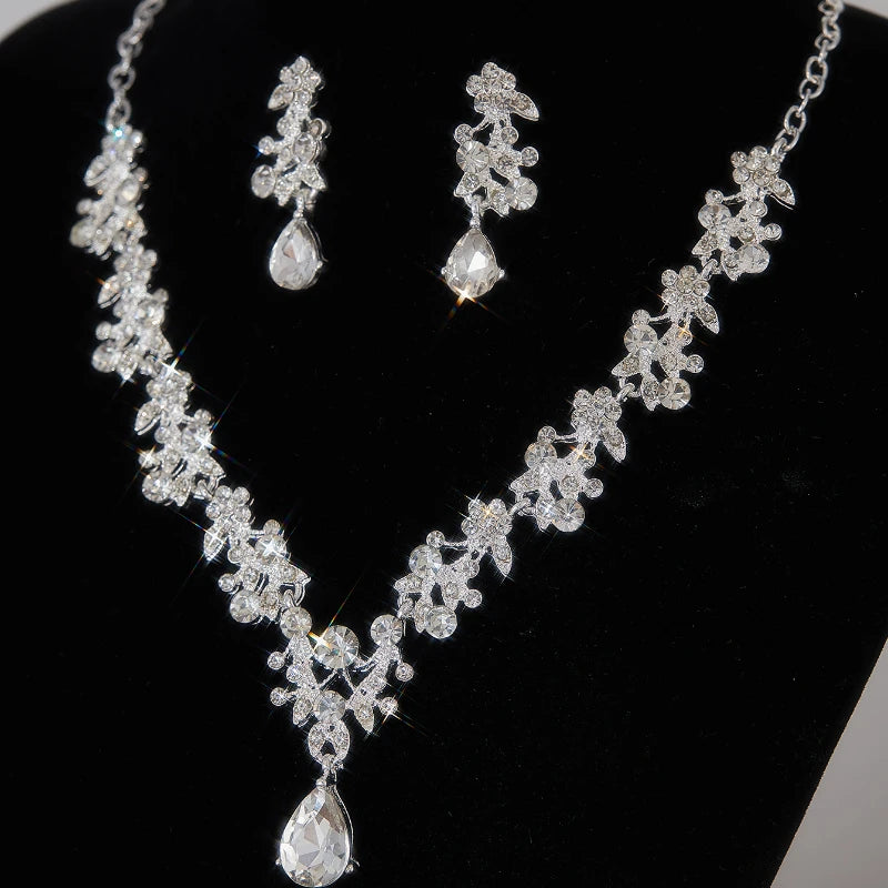 Bridal Jewelry Zircon Rhinestone Set Luxury Women's Necklace Earring