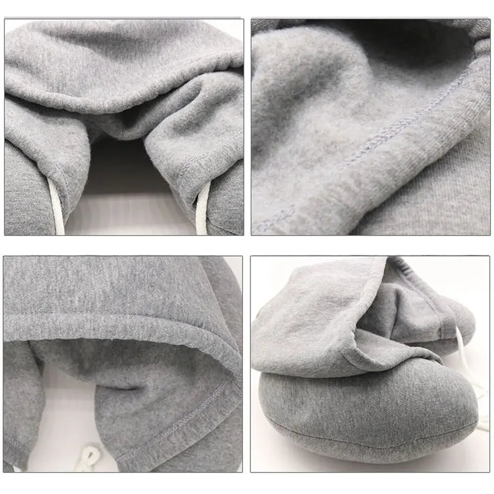 U-Shape Airplane Pillow with Hoodie - Soft Comfortable Hooded Neck Travel Pillow for Flights, Car & Train